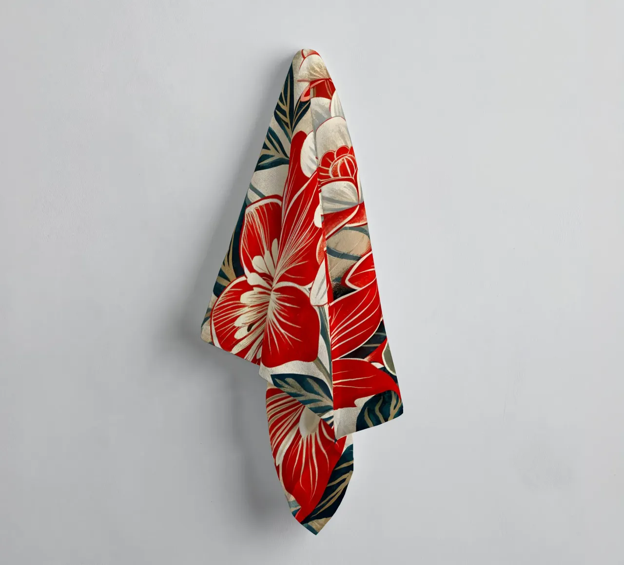 Bloemsymfonie in rood en wit badhanddoek van Artistic-shop