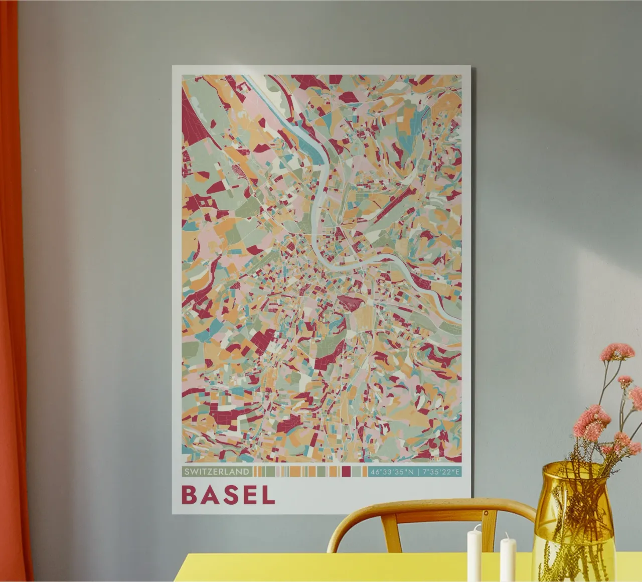 Città di Basilea alluminio dibond da CityMapPoster