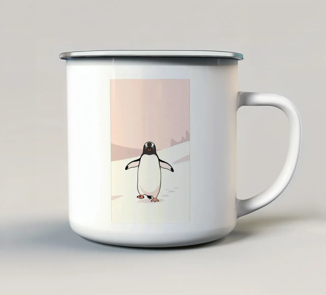 penguin on snow tazza in smalto da marty