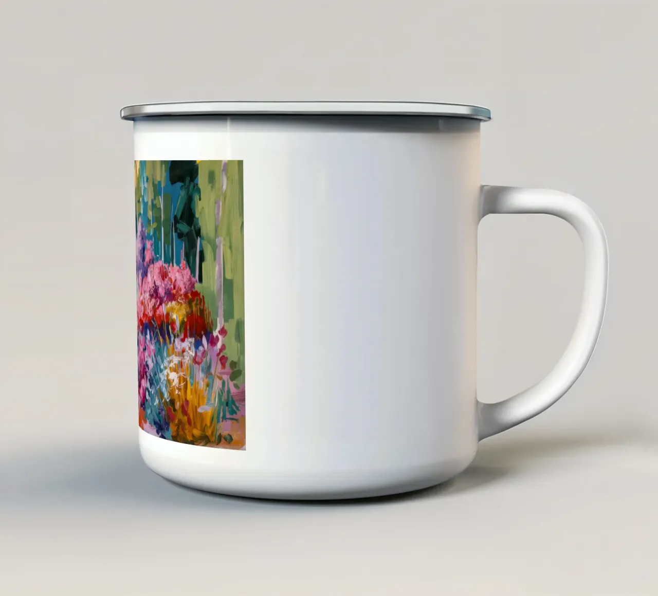 Paesaggio onirico floreale cromatico tazza in smalto da Angkasa Mist