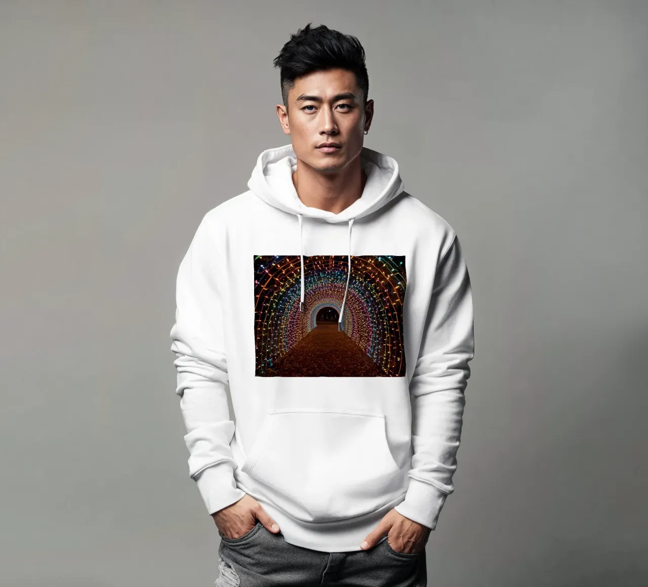 Tunnel ad arco con luci colorate e foglie cadute felpa con cappuccio da DesignDoodle