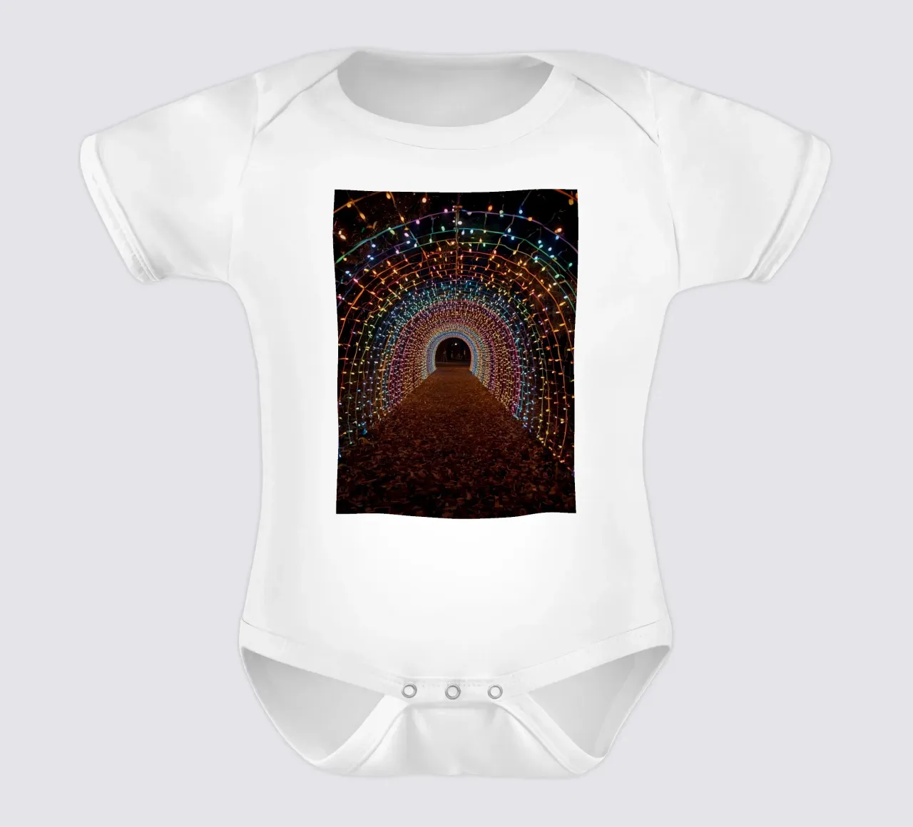 Tunnel ad arco con luci colorate e foglie cadute body neonato maniche corte da DesignDoodle