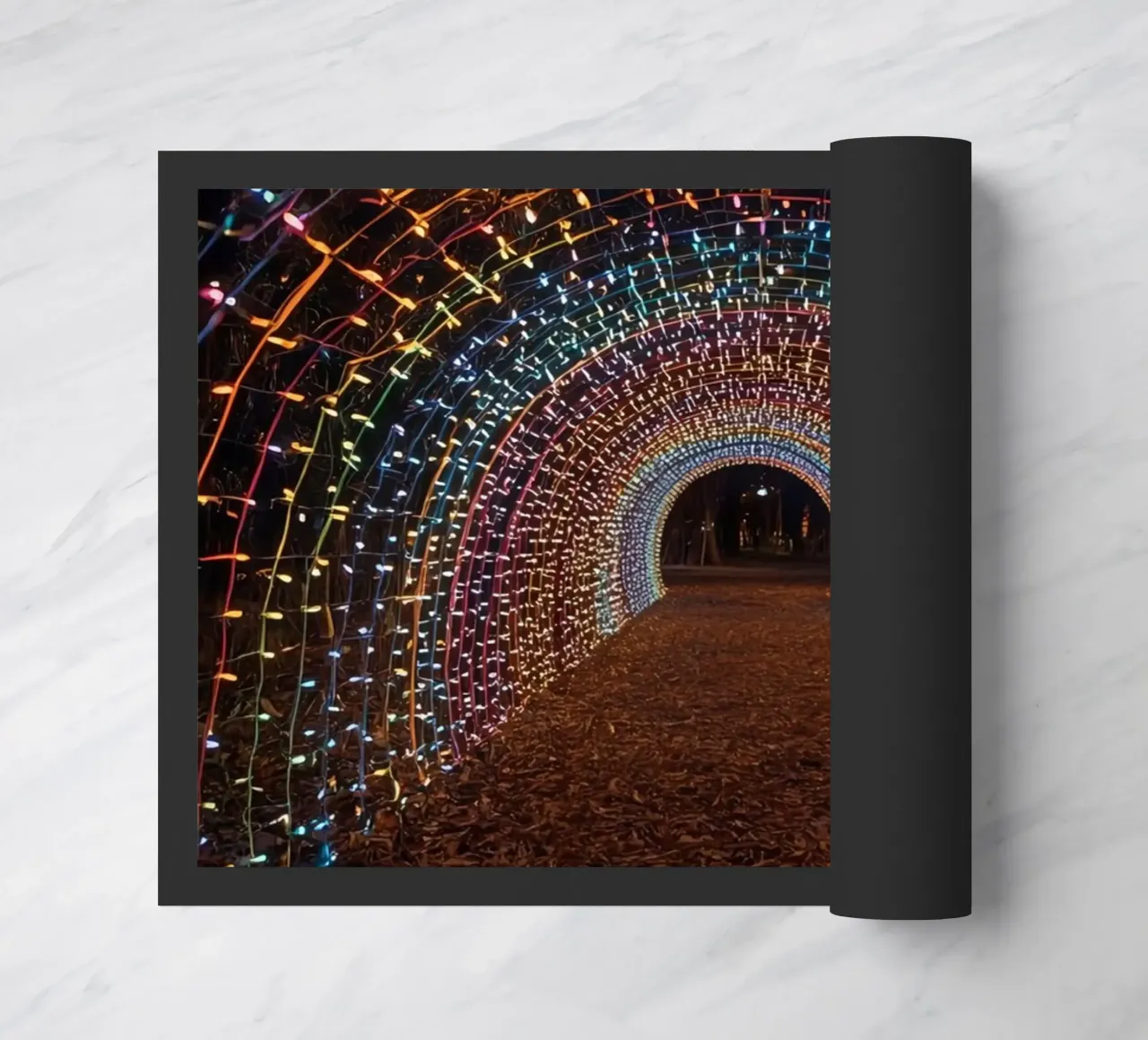 Tunnel ad arco con luci colorate e foglie cadute zerbino da DesignDoodle