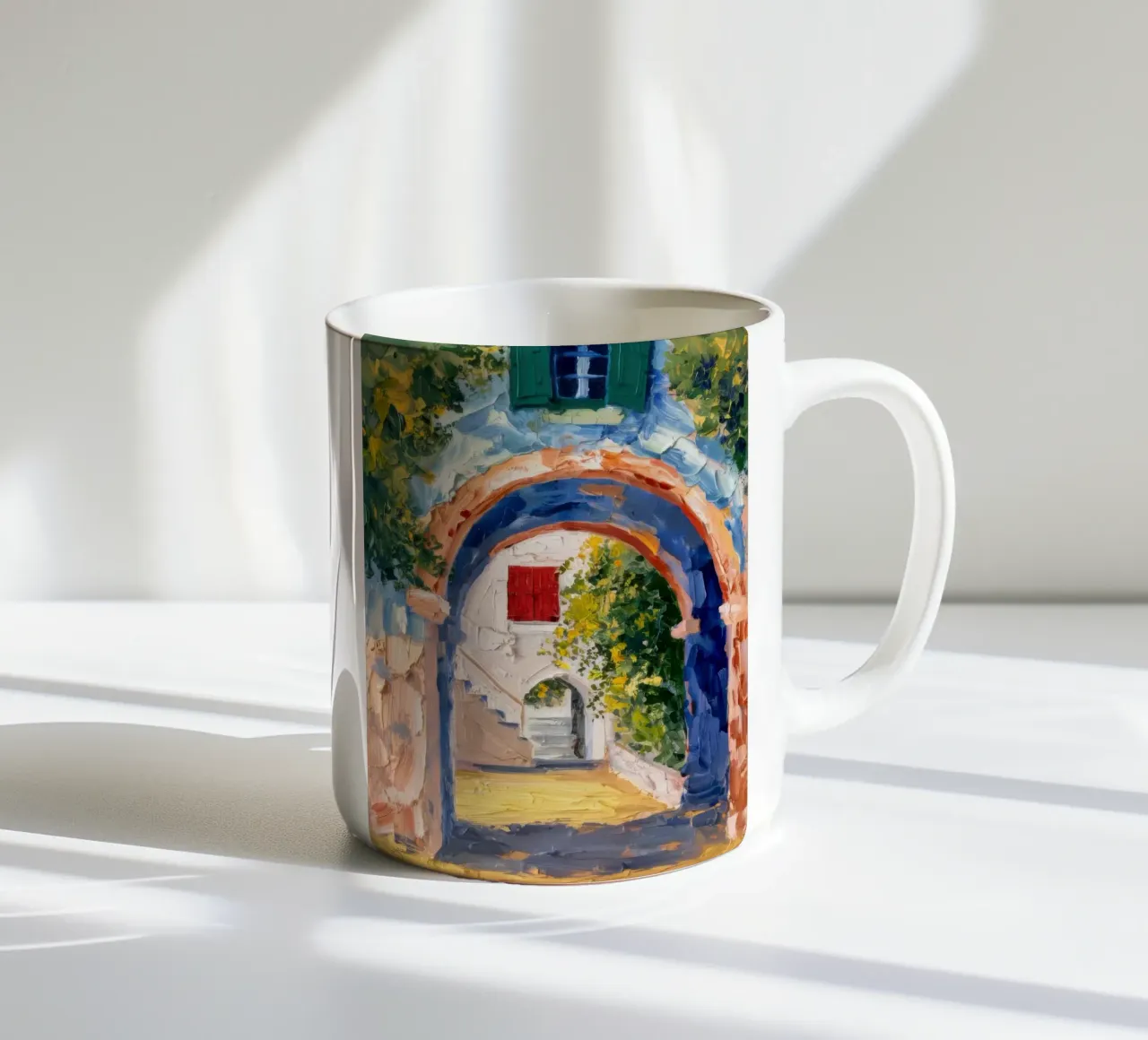 Scorcio di arco illuminato dal sole tazza in ceramica da Angkasa Mist