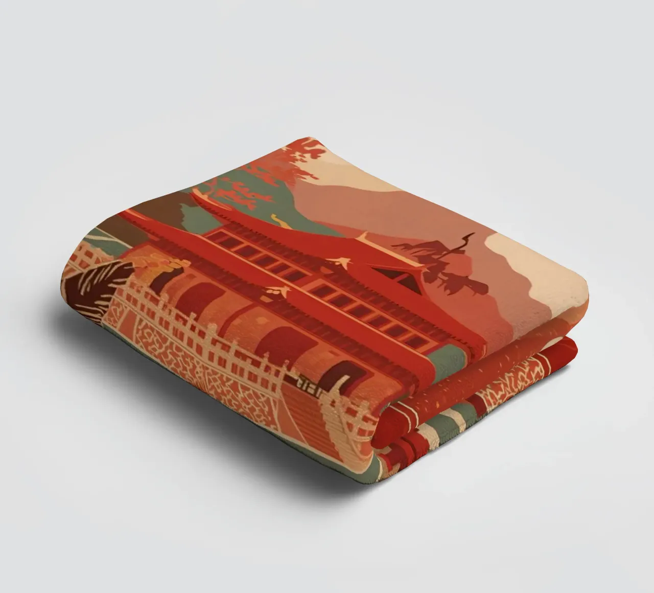 Paesaggio asiatico con pagode e bordura floreale asciugamano da bagno da DesignDoodle