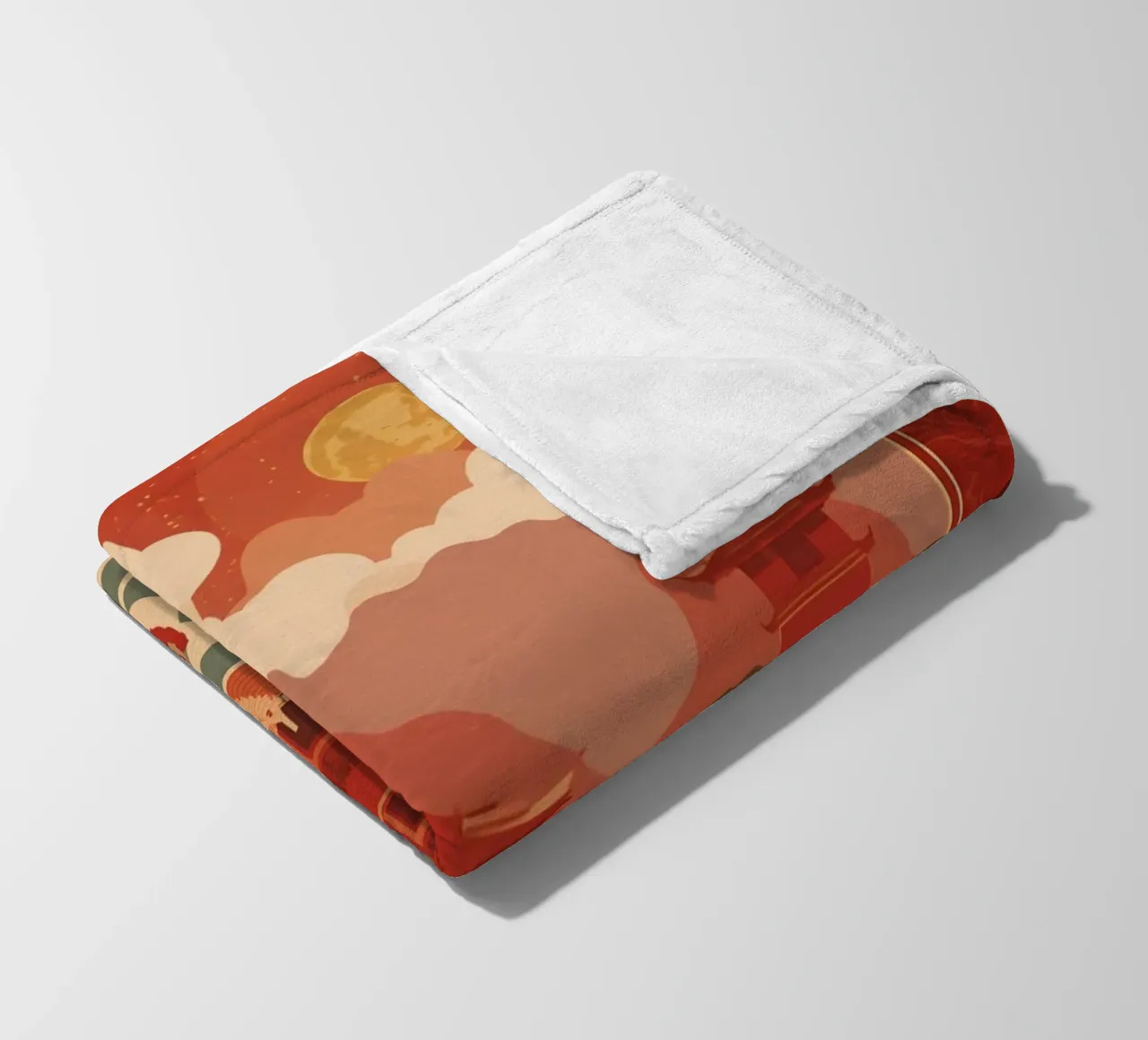 Paesaggio asiatico con pagode e bordura floreale coperta in pile da DesignDoodle