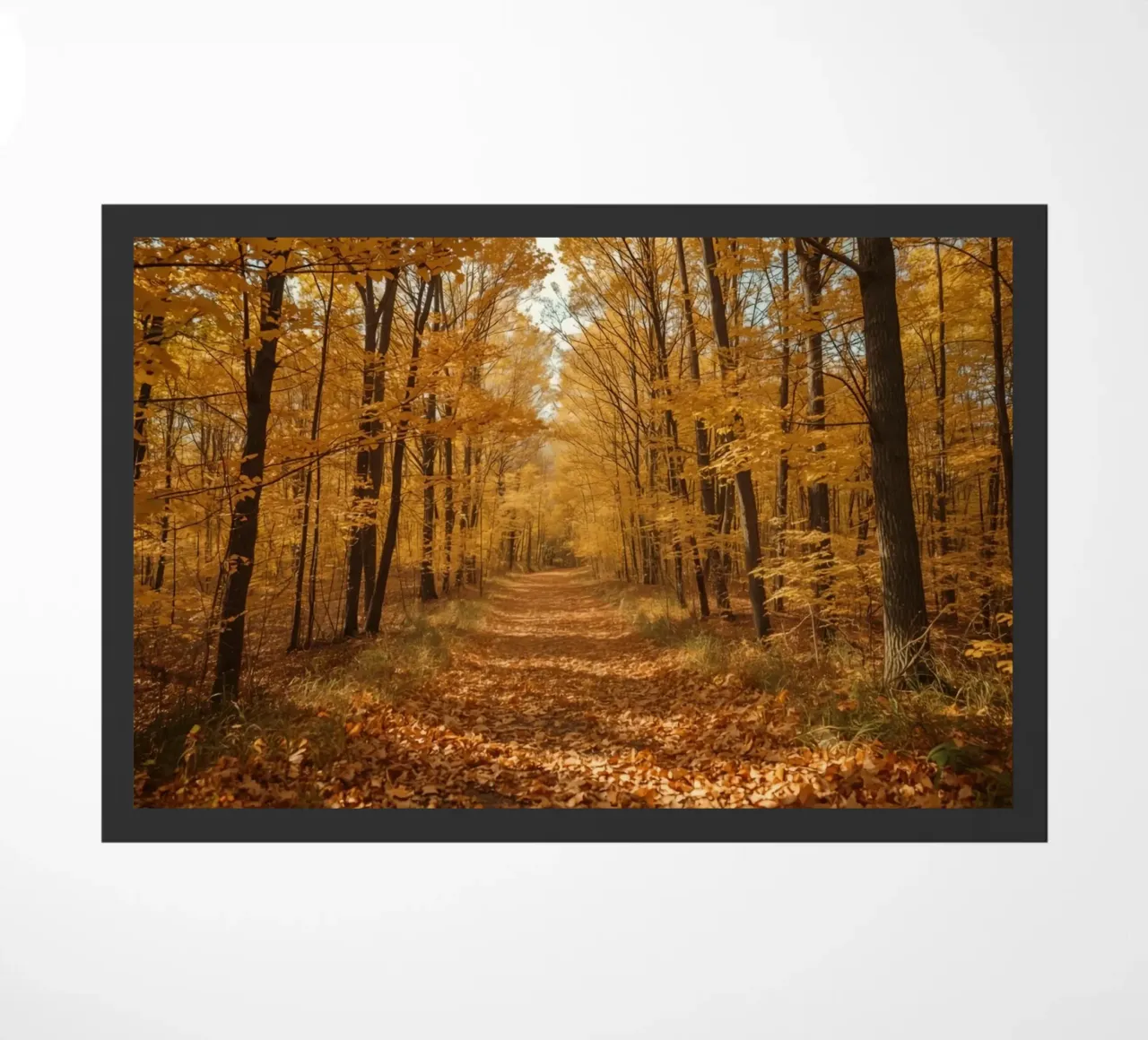 Chemin forestier d'automne avec feuillage jaune paillasson de DesignDoodle