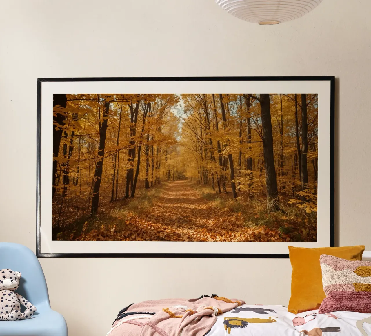 Chemin forestier d'automne avec feuillage jaune hahnemühle de DesignDoodle