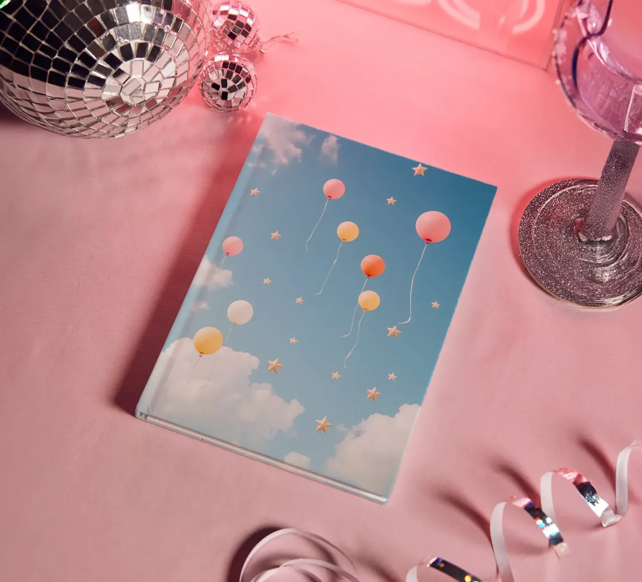 Balloons and Stars in a Cloudy Sky notebook by DesignDoodle
