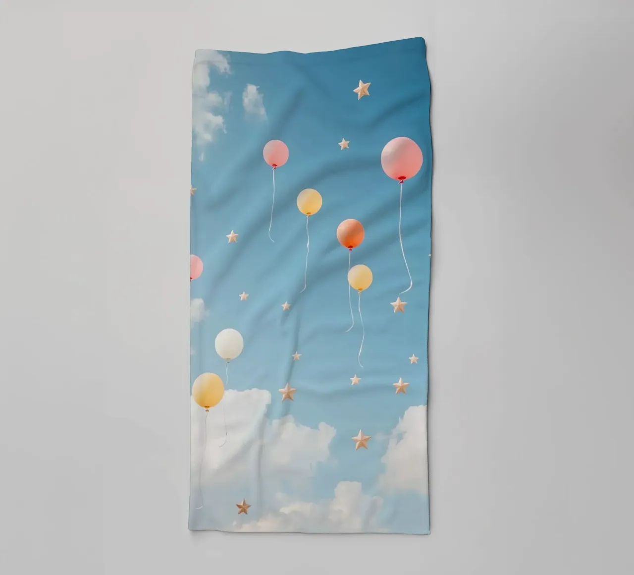 Balloons and Stars in a Cloudy Sky towel by DesignDoodle