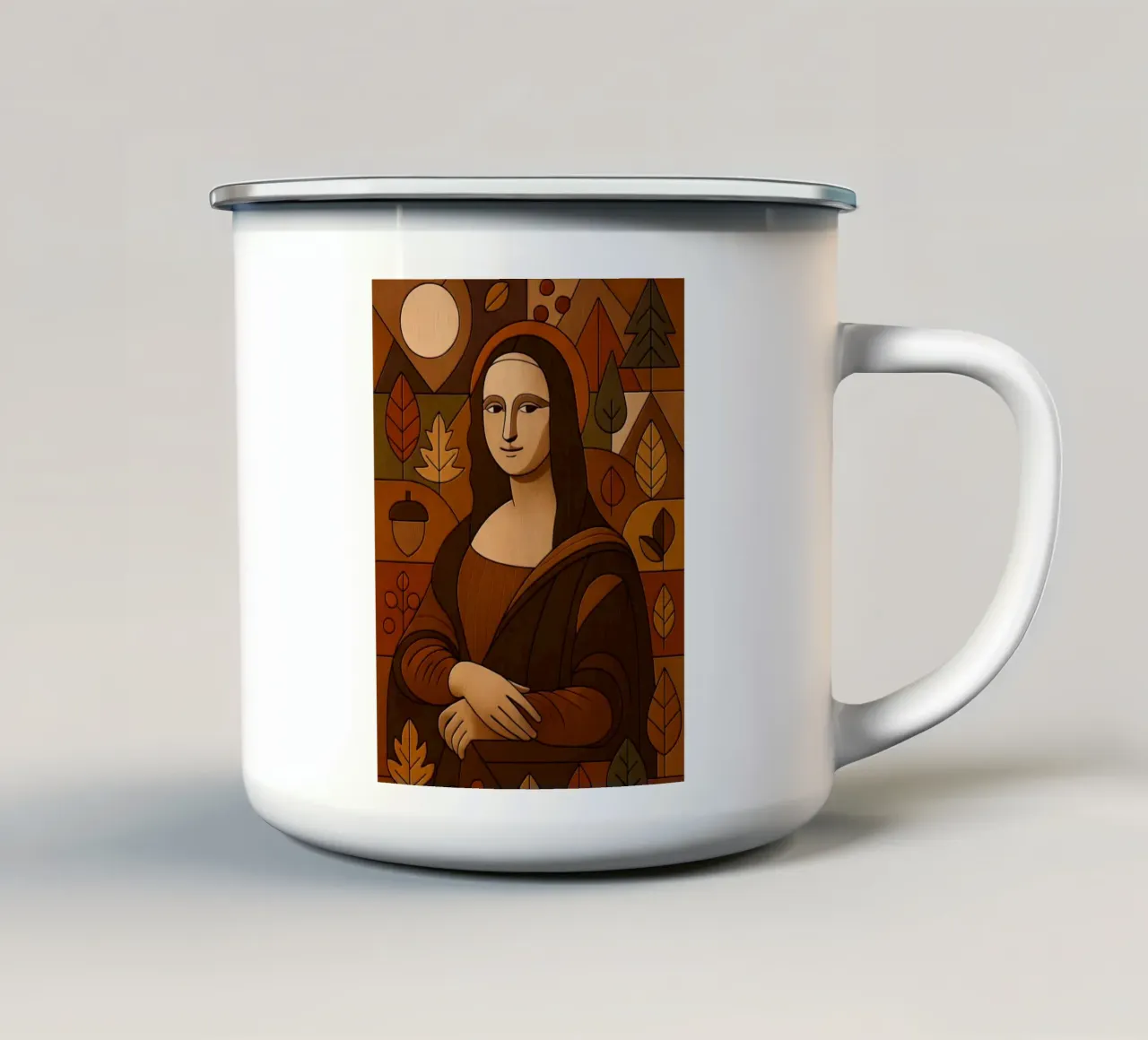 Mona Lisa Hout Effect emaille mok van ARTOMATIC
