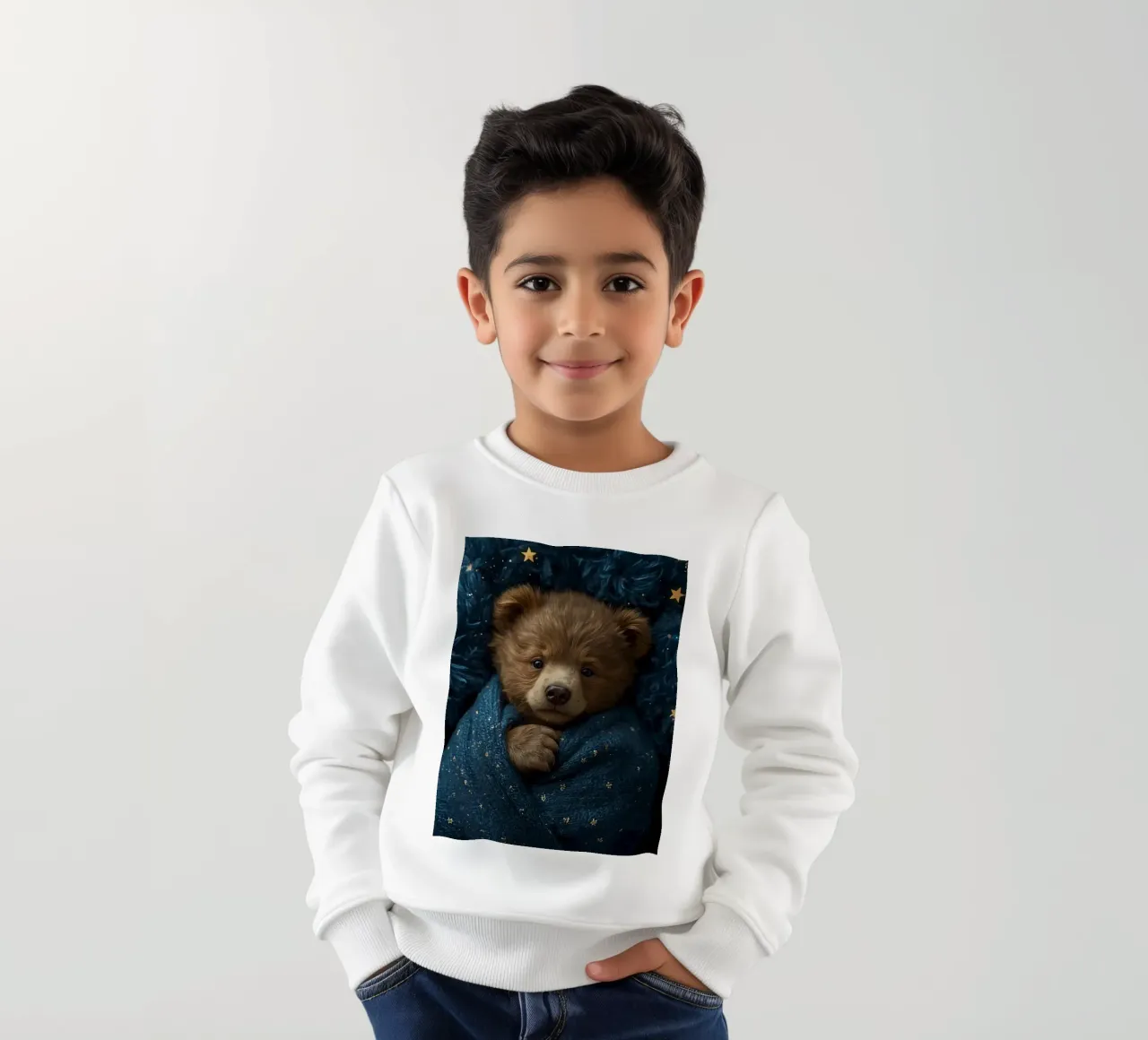 Cucciolo d'orso avvolto in una coperta di stelle felpa bambino da DesignDoodle