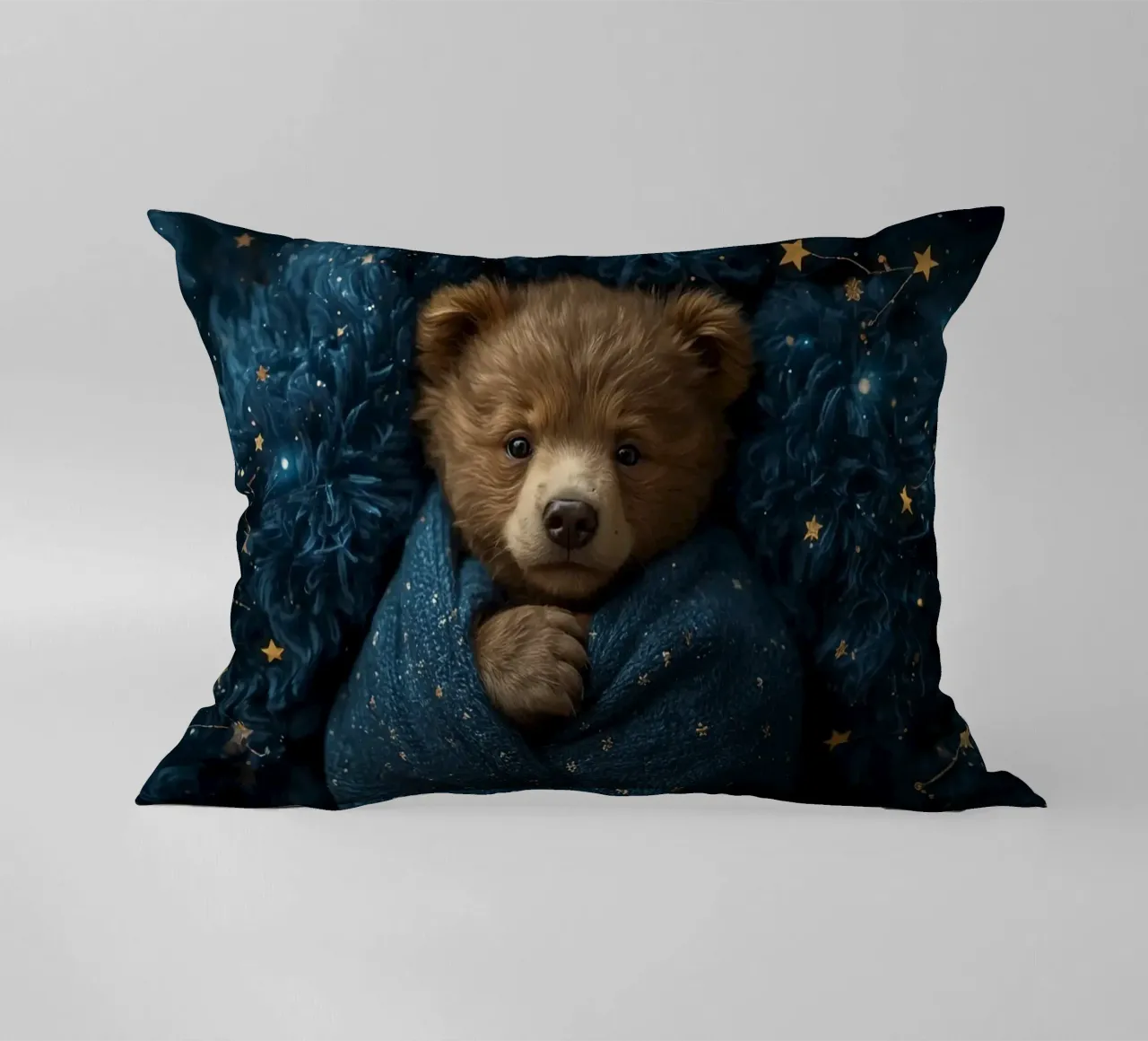 Cucciolo d'orso avvolto in una coperta di stelle cuscino da DesignDoodle