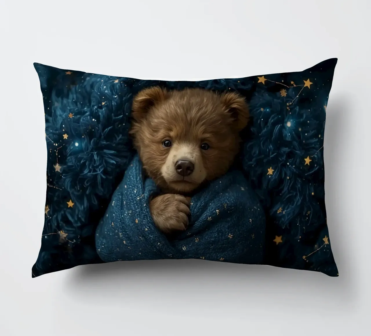 Cucciolo d'orso avvolto in una coperta di stelle cuscino da DesignDoodle