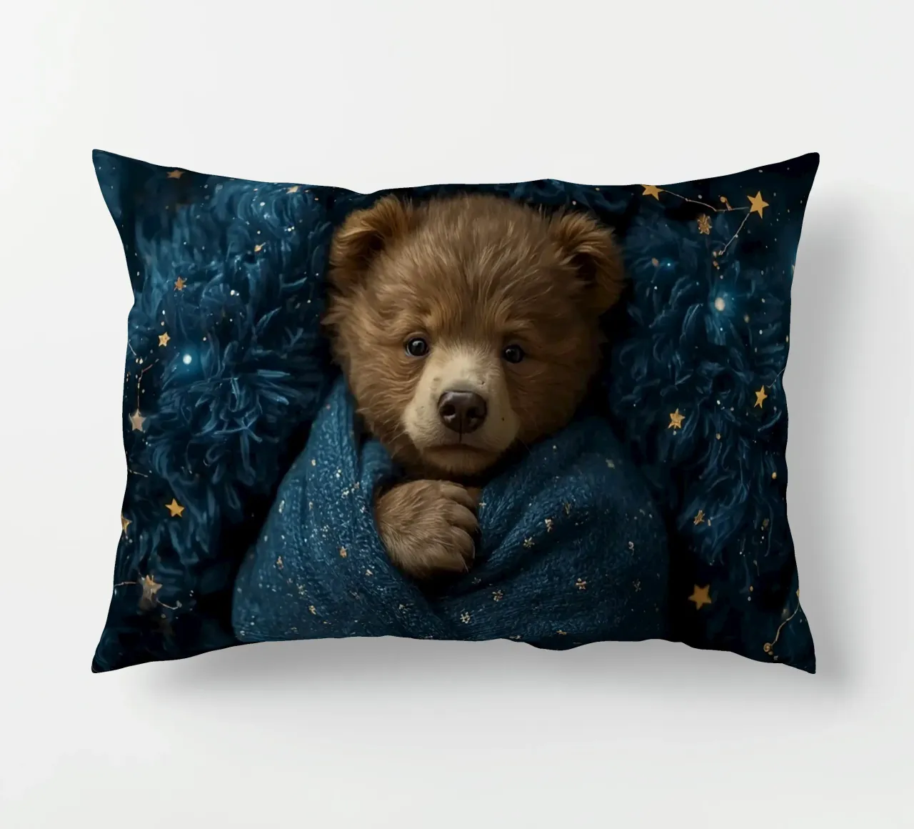 Cucciolo d'orso avvolto in una coperta di stelle cuscino da DesignDoodle