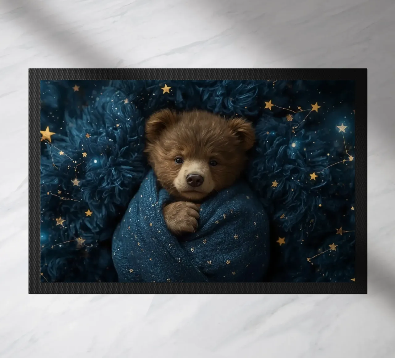 Cucciolo d'orso avvolto in una coperta di stelle zerbino da DesignDoodle