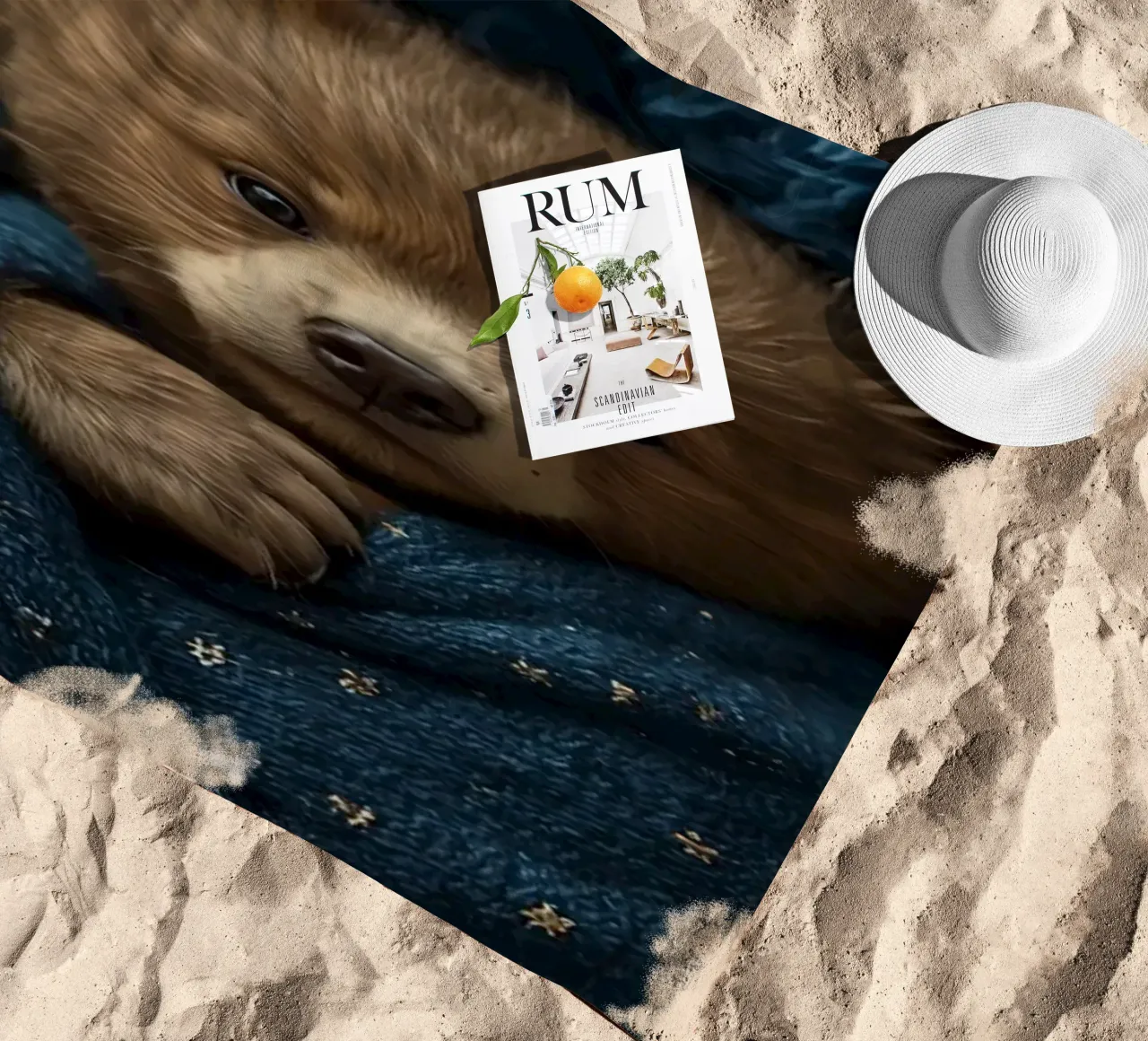 Cucciolo d'orso avvolto in una coperta di stelle telo mare da DesignDoodle