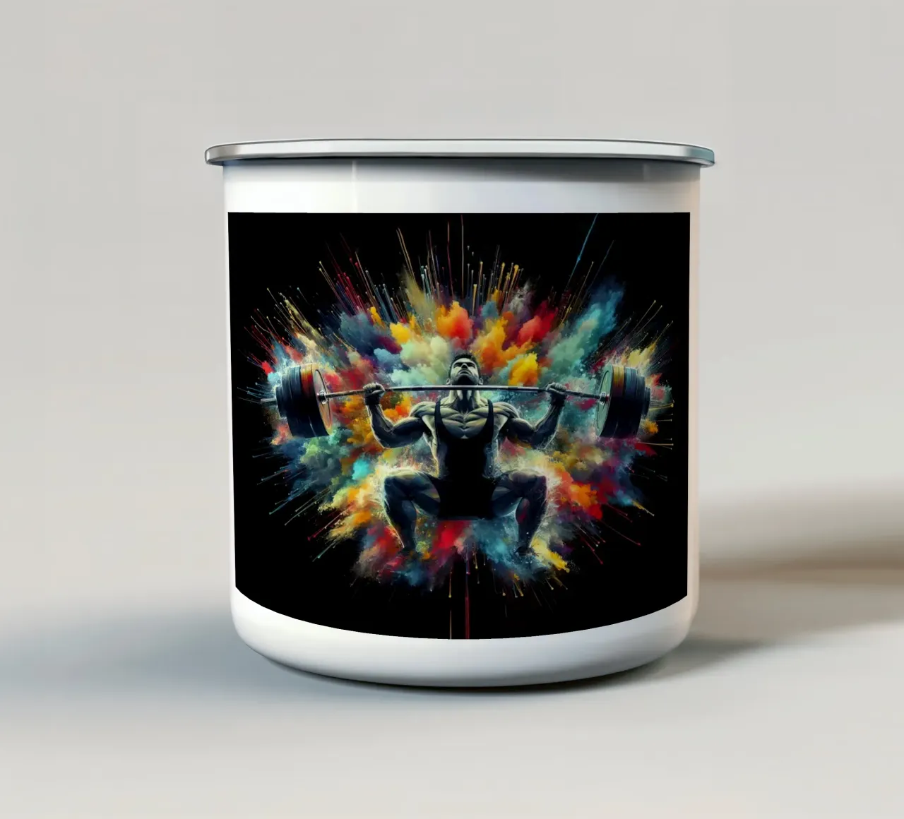 Spettacolare illustrazione ad acquerello di un sollevatore di pesi tazza in smalto da 🎁 NOBELART
