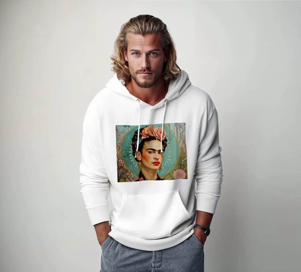 Frida self-portrait of colours hoodie by Carinaprint