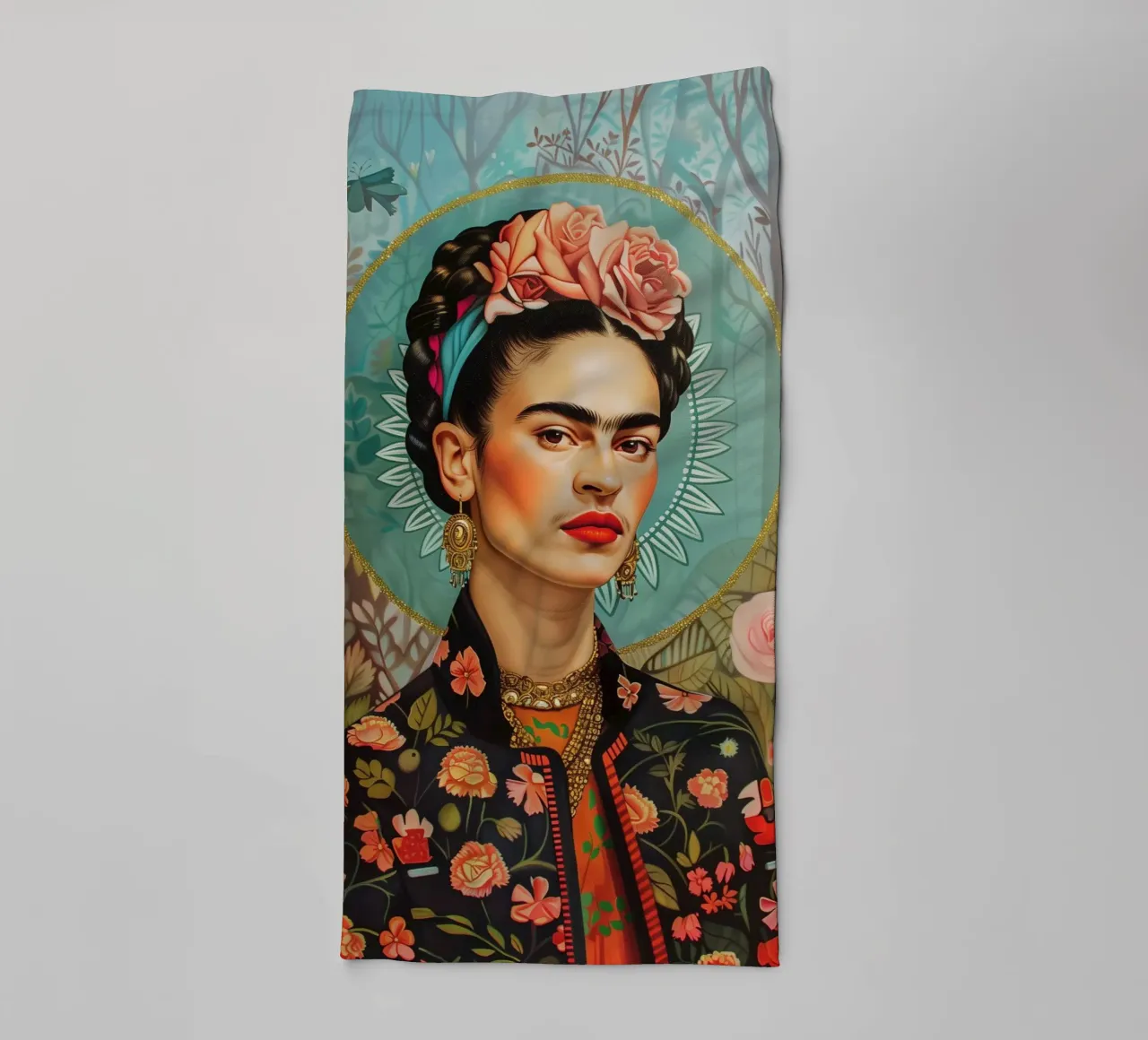 Frida self-portrait of colours towel by Carinaprint