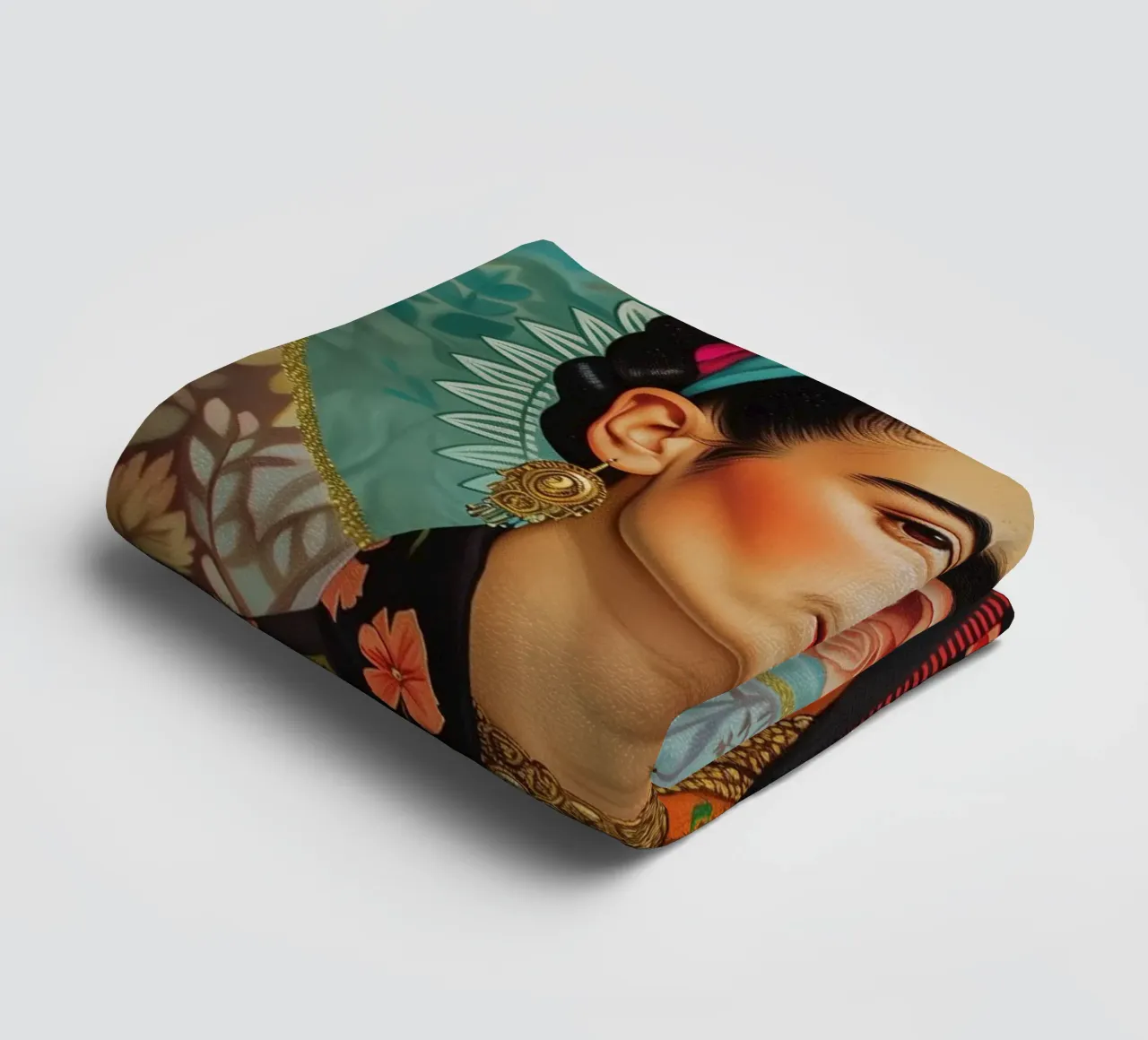 Frida self-portrait of colours towel by Carinaprint