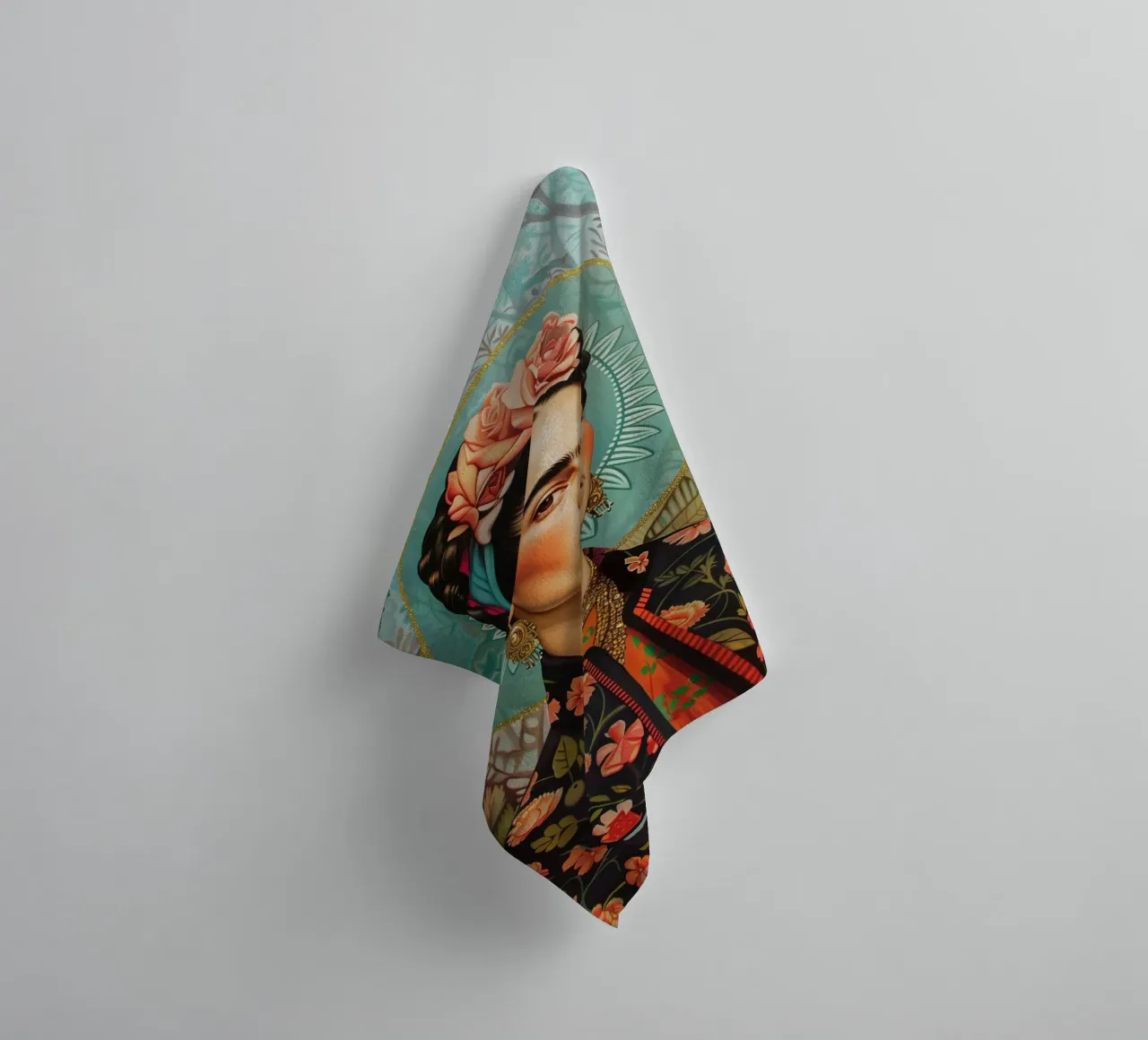 Frida self-portrait of colours towel by Carinaprint