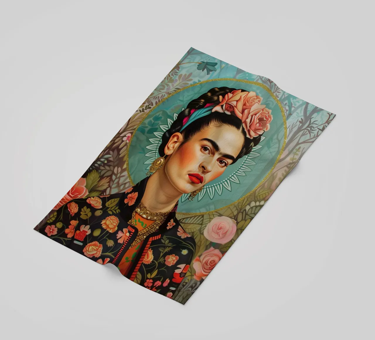 Frida autoritratto di colori telo mare da Carinaprint