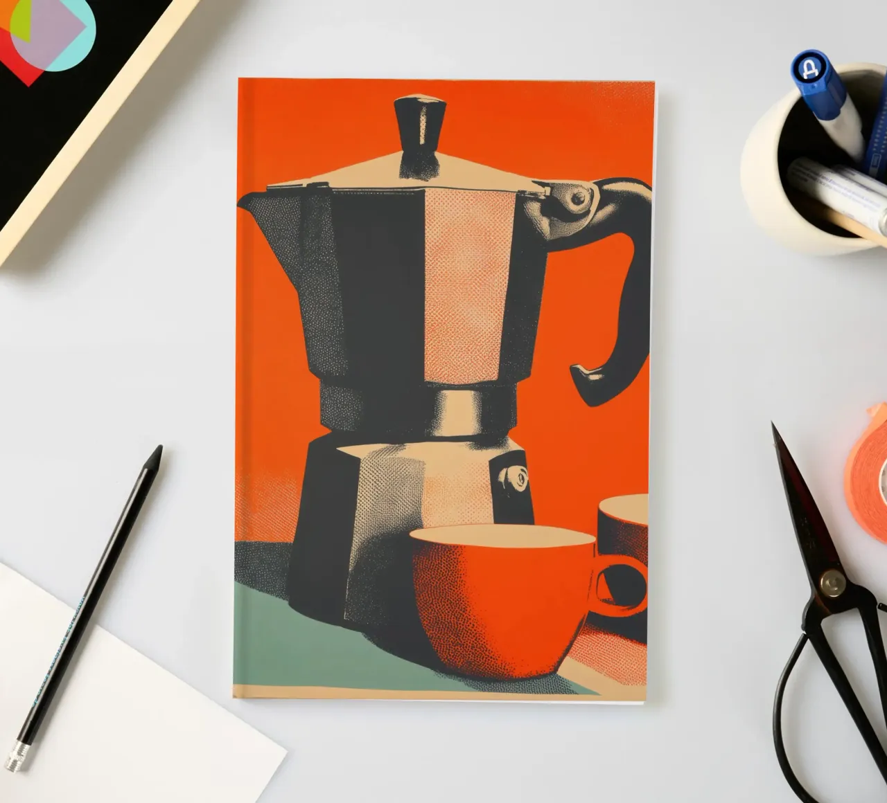 Retro coffee maker | Vintage grid print 60s notebook by Autofocus