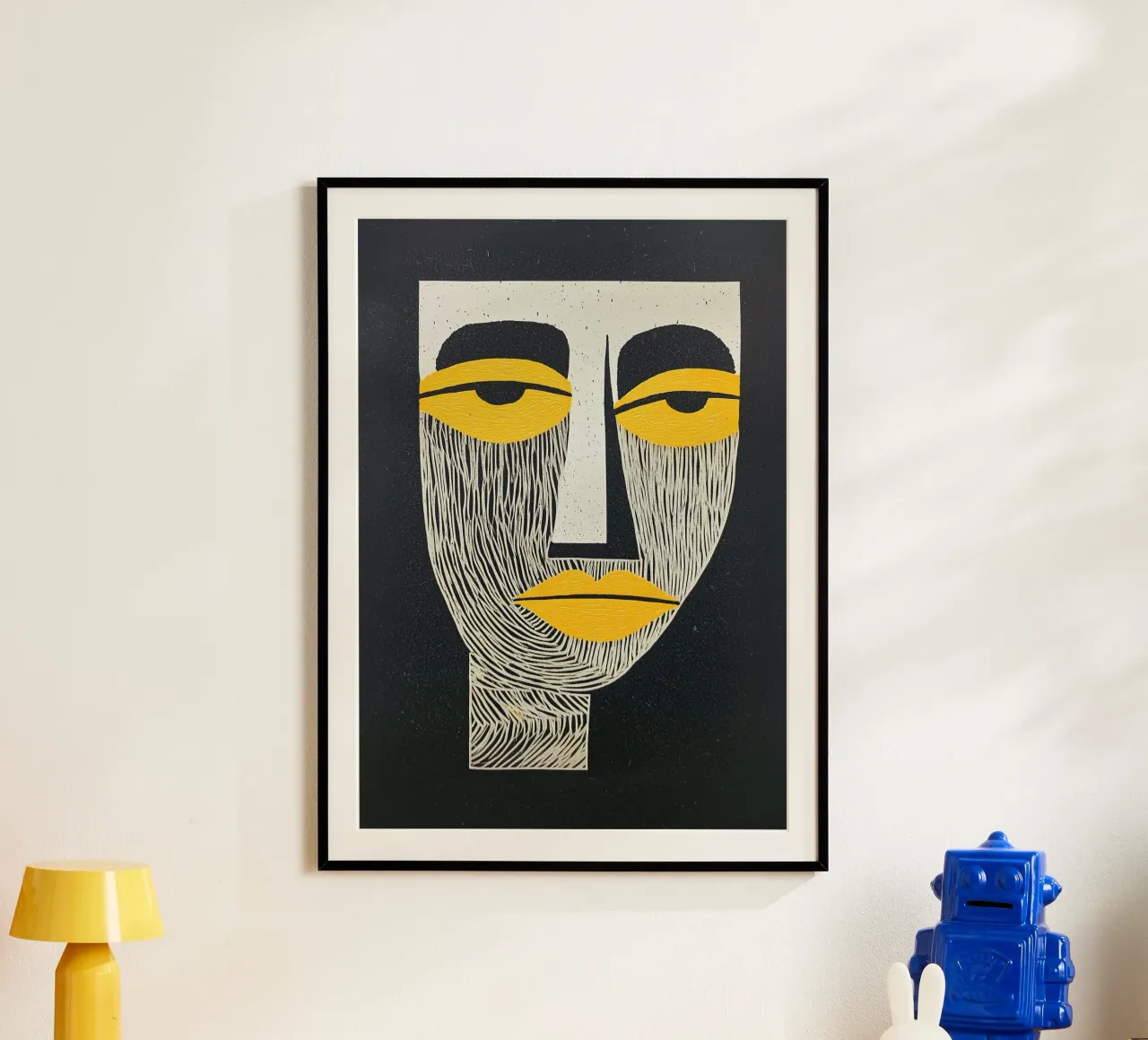 Art abstrait du visage, Expressionnisme jaune et noir hahnemühle de Bakara