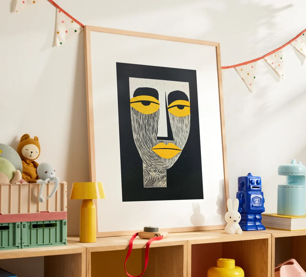 Art abstrait du visage, Expressionnisme jaune et noir hahnemühle de Bakara