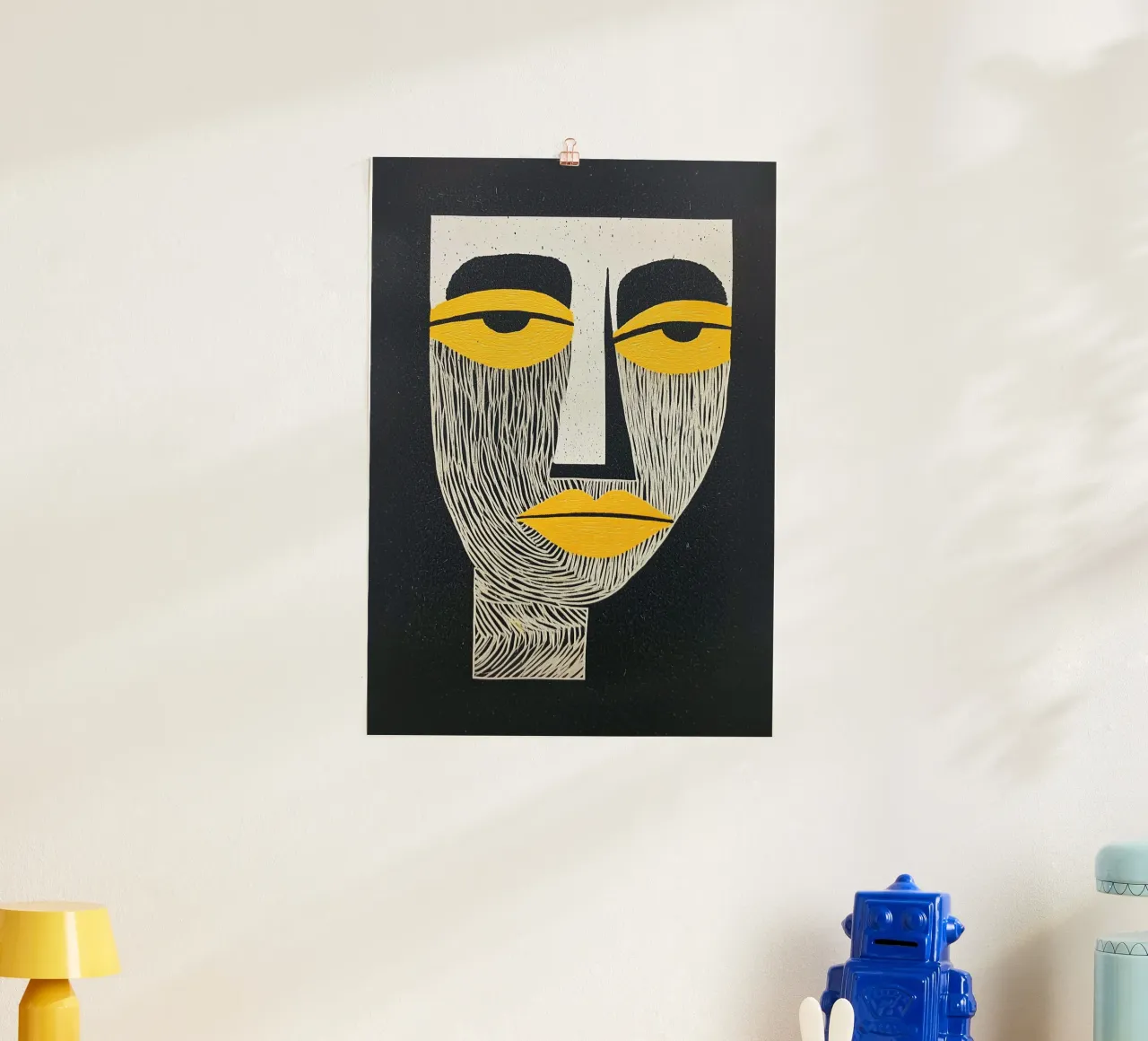 Art abstrait du visage, Expressionnisme jaune et noir hahnemühle de Bakara