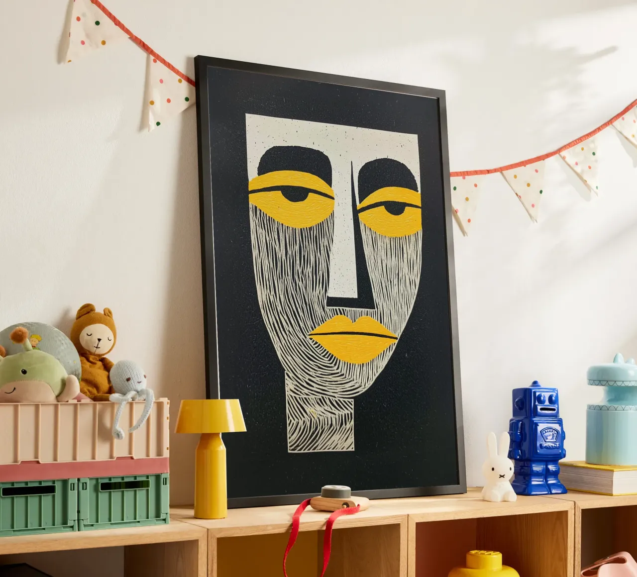 Art abstrait du visage, Expressionnisme jaune et noir hahnemühle de Bakara