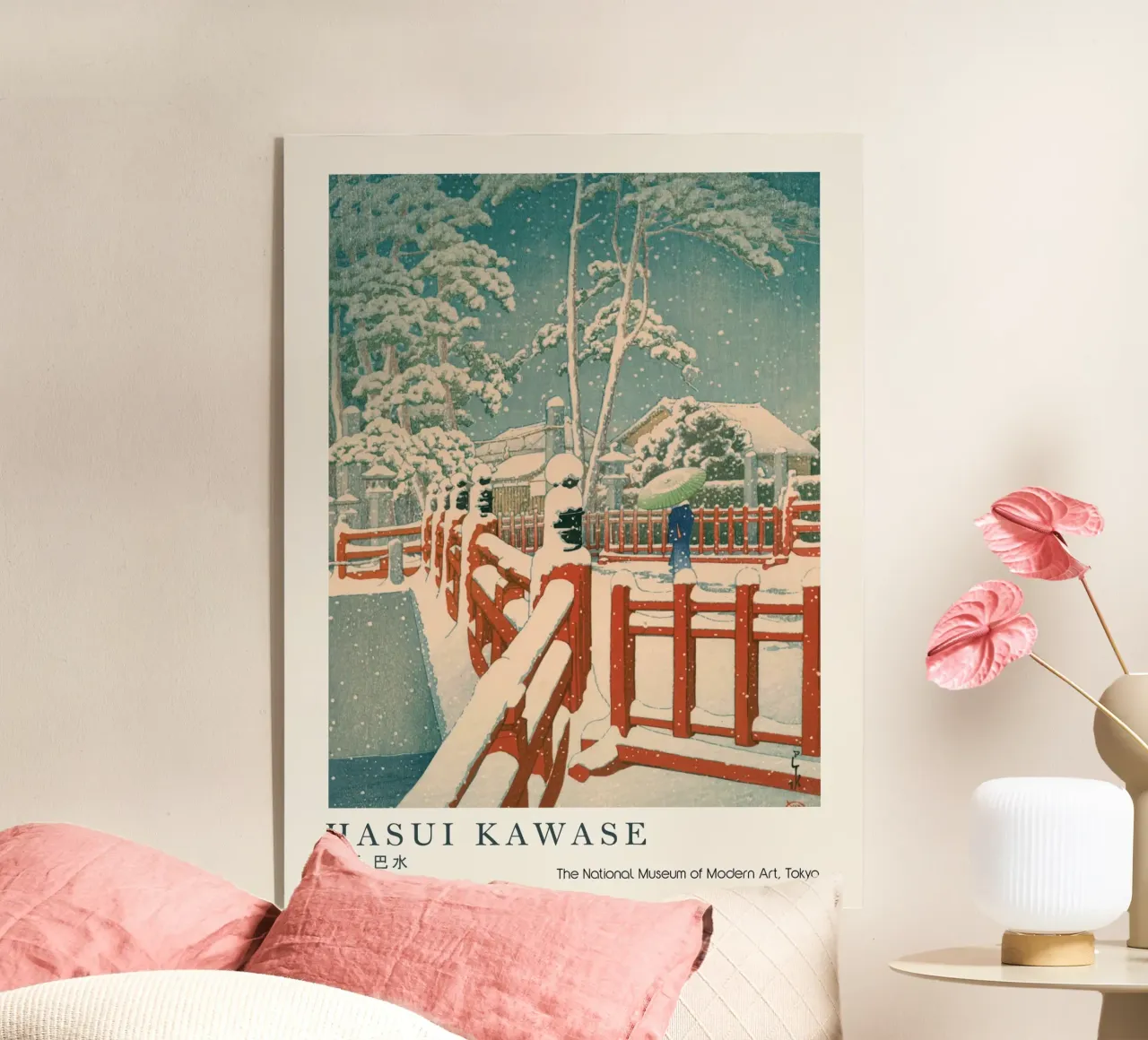 Ponte rosso di Hasui Kawase, scena di neve giapponese plexiglass da Bakara