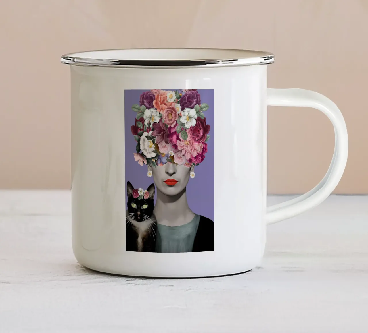 Frida viola-rosa Floreale tazza in smalto da Carinaprint