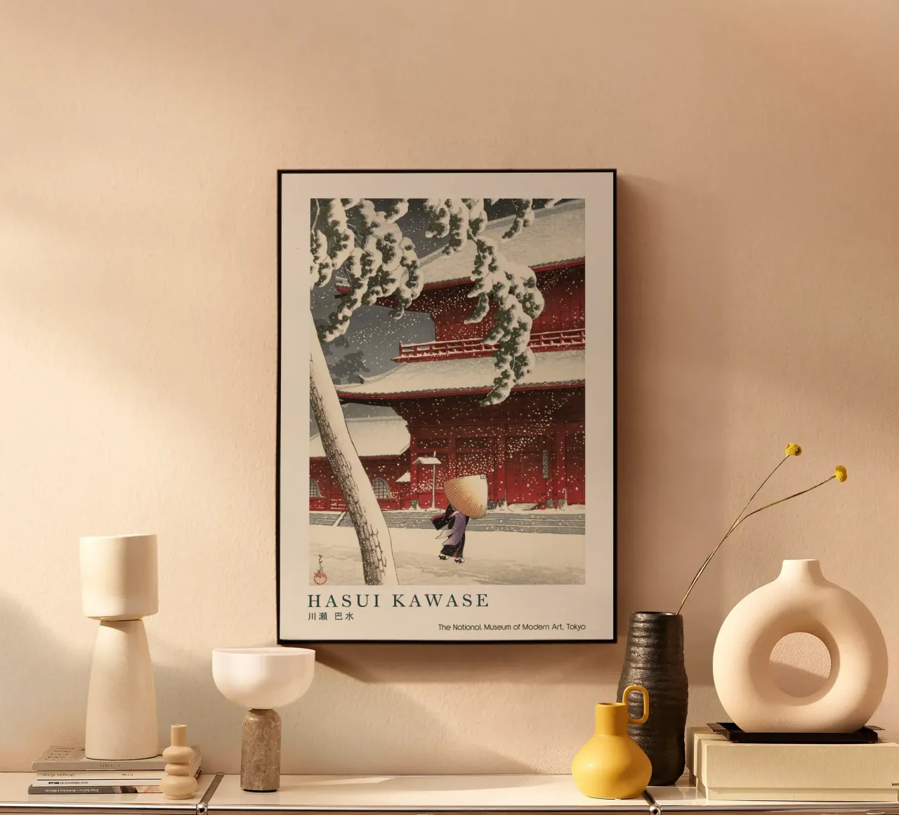Templo Hasui Kawase en la nieve, xilografía japonesa metacrilato de Bakara
