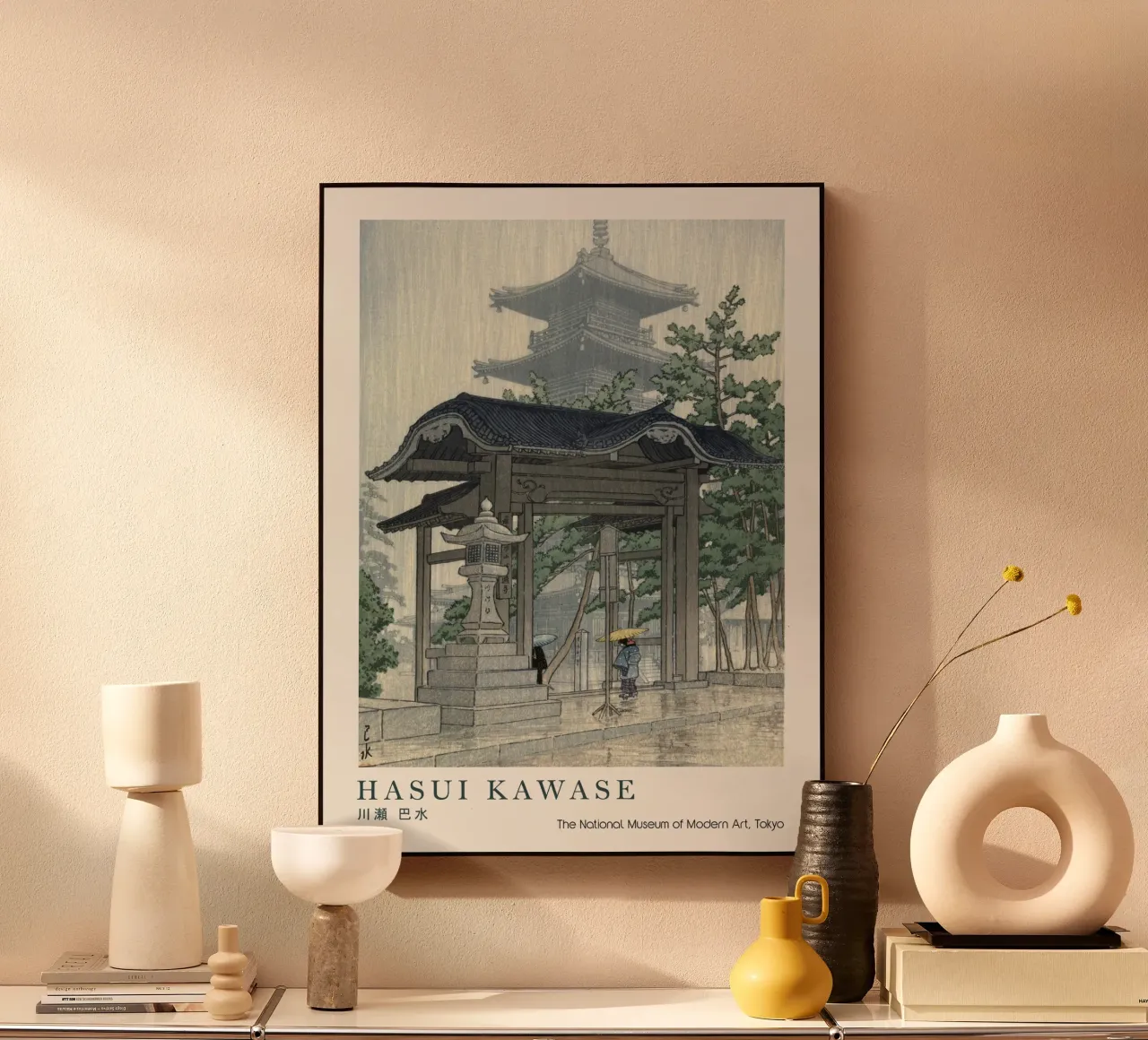 Tempio piovoso di Hasui Kawase, stampa su legno giapponese alluminio dibond da Bakara