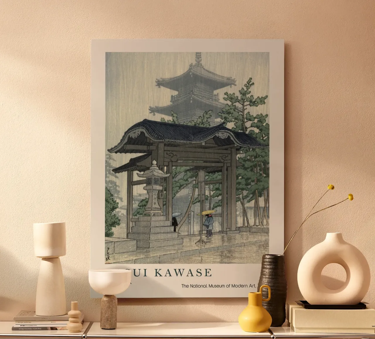 Tempio piovoso di Hasui Kawase, stampa su legno giapponese alluminio dibond da Bakara