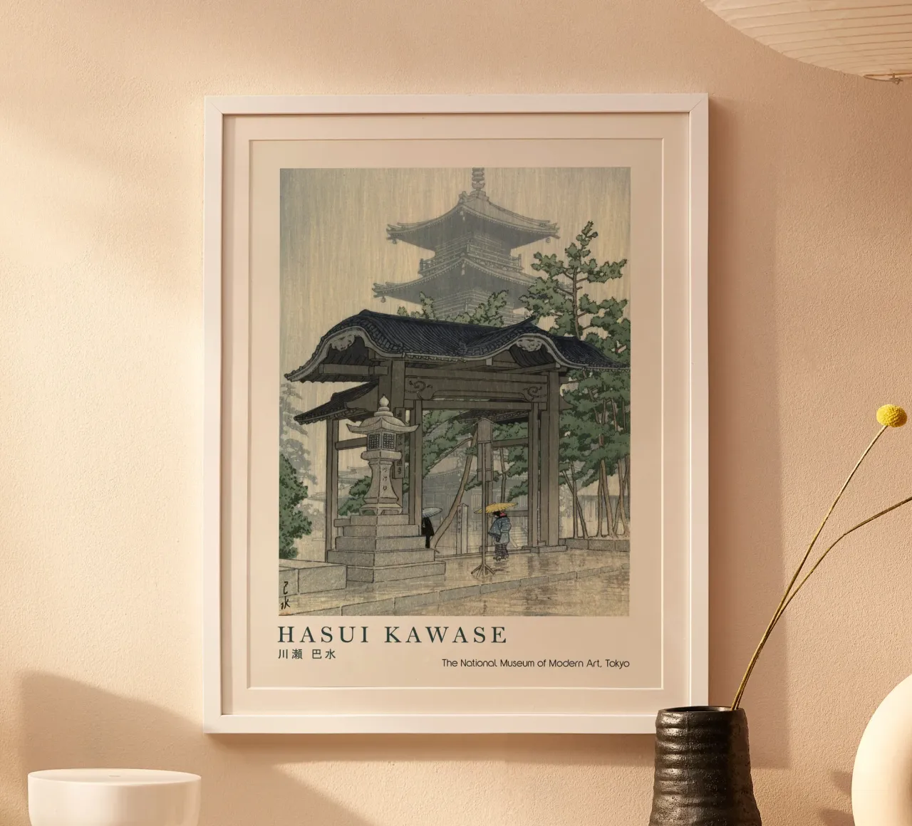 Tempio piovoso di Hasui Kawase, stampa su legno giapponese carta hahnemühle da Bakara
