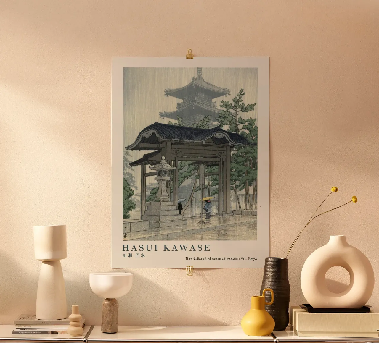 Tempio piovoso di Hasui Kawase, stampa su legno giapponese carta hahnemühle da Bakara