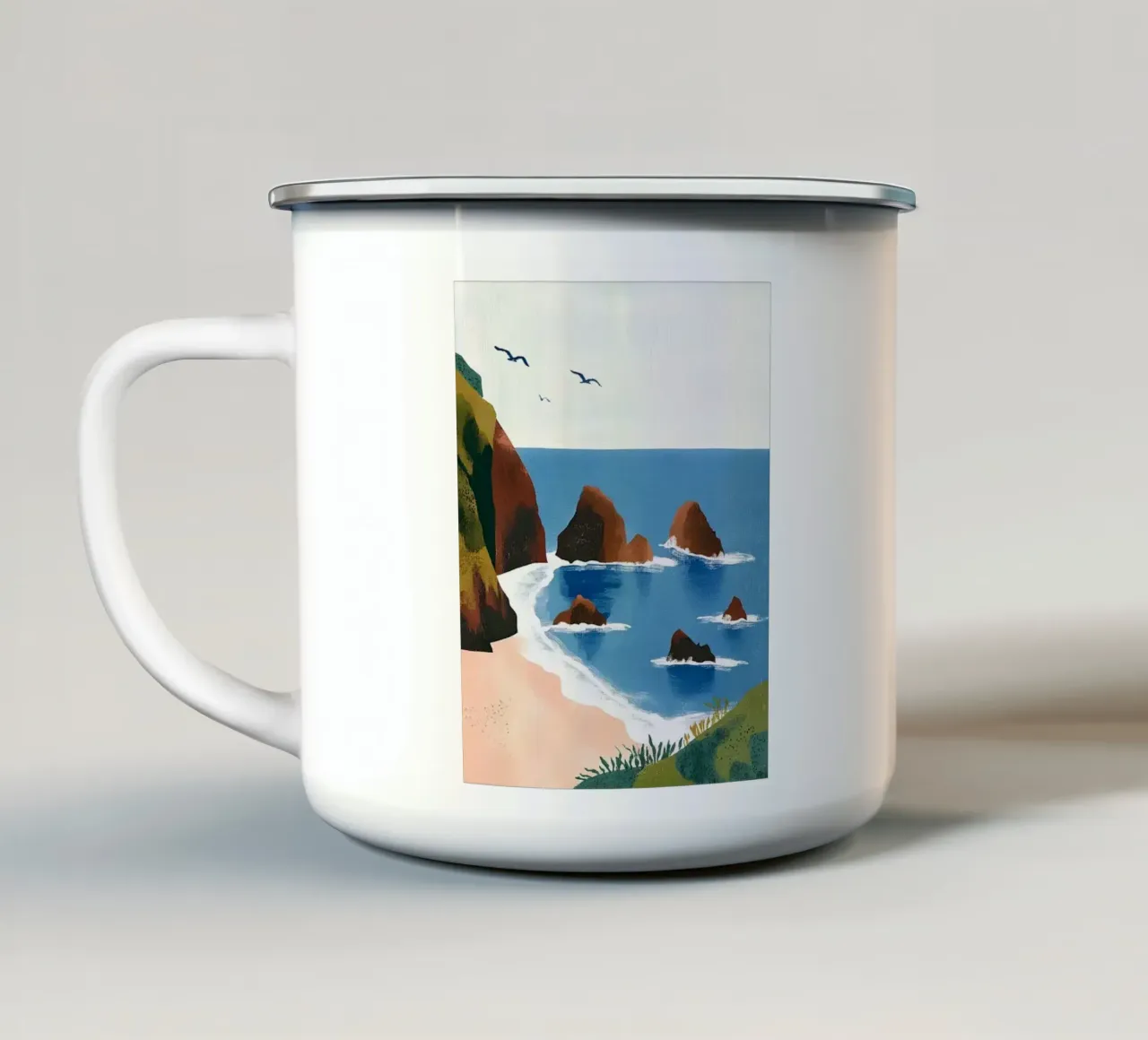 Costa della Cornovaglia II tazza in smalto da Curious Canvas