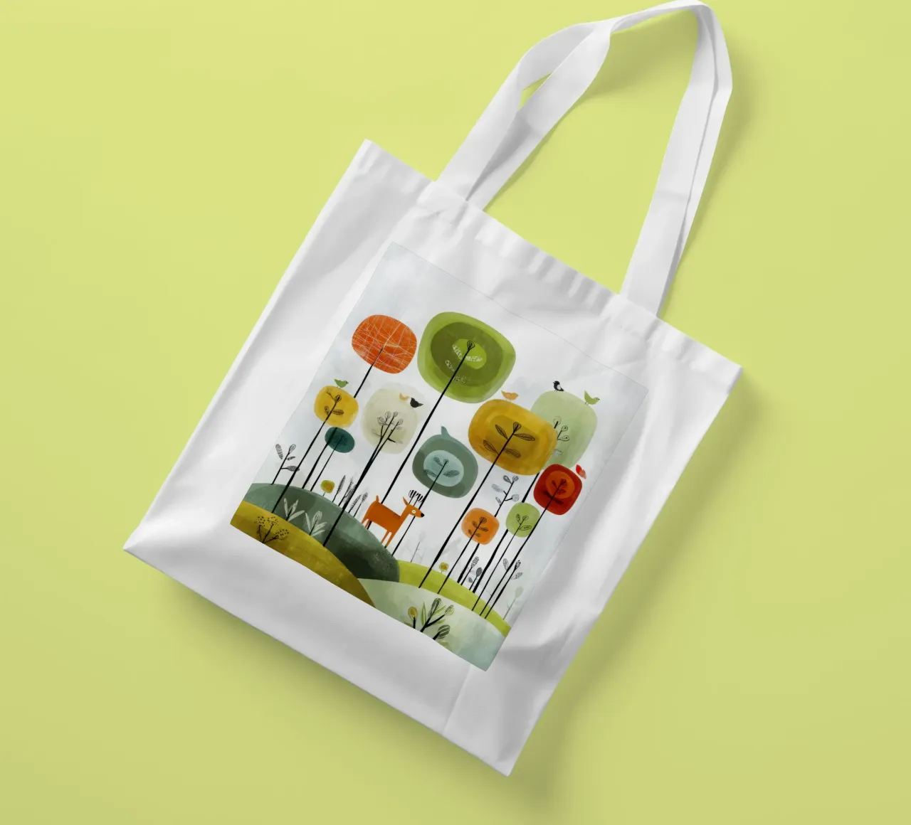 Foresta stravagante con cervi e uccelli borsa in juta da Artbyvo