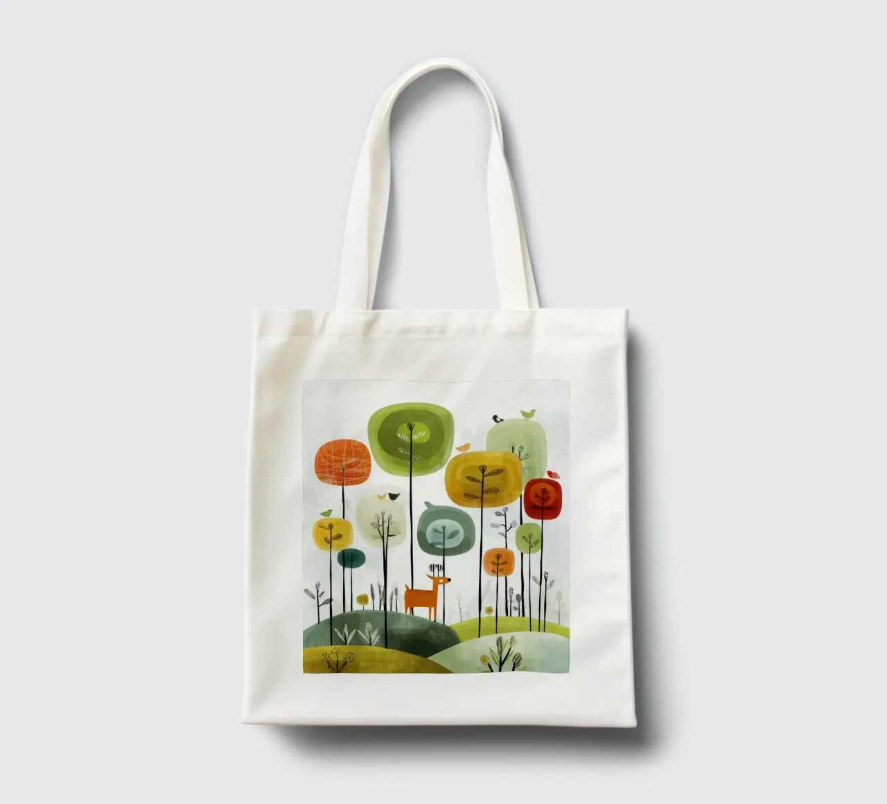 Foresta stravagante con cervi e uccelli borsa in juta da Artbyvo