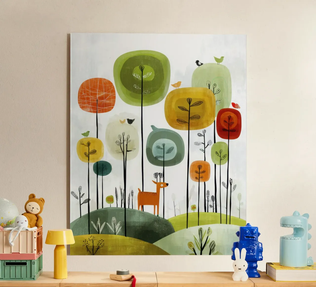 Foresta stravagante con cervi e uccelli plexiglass da Artbyvo