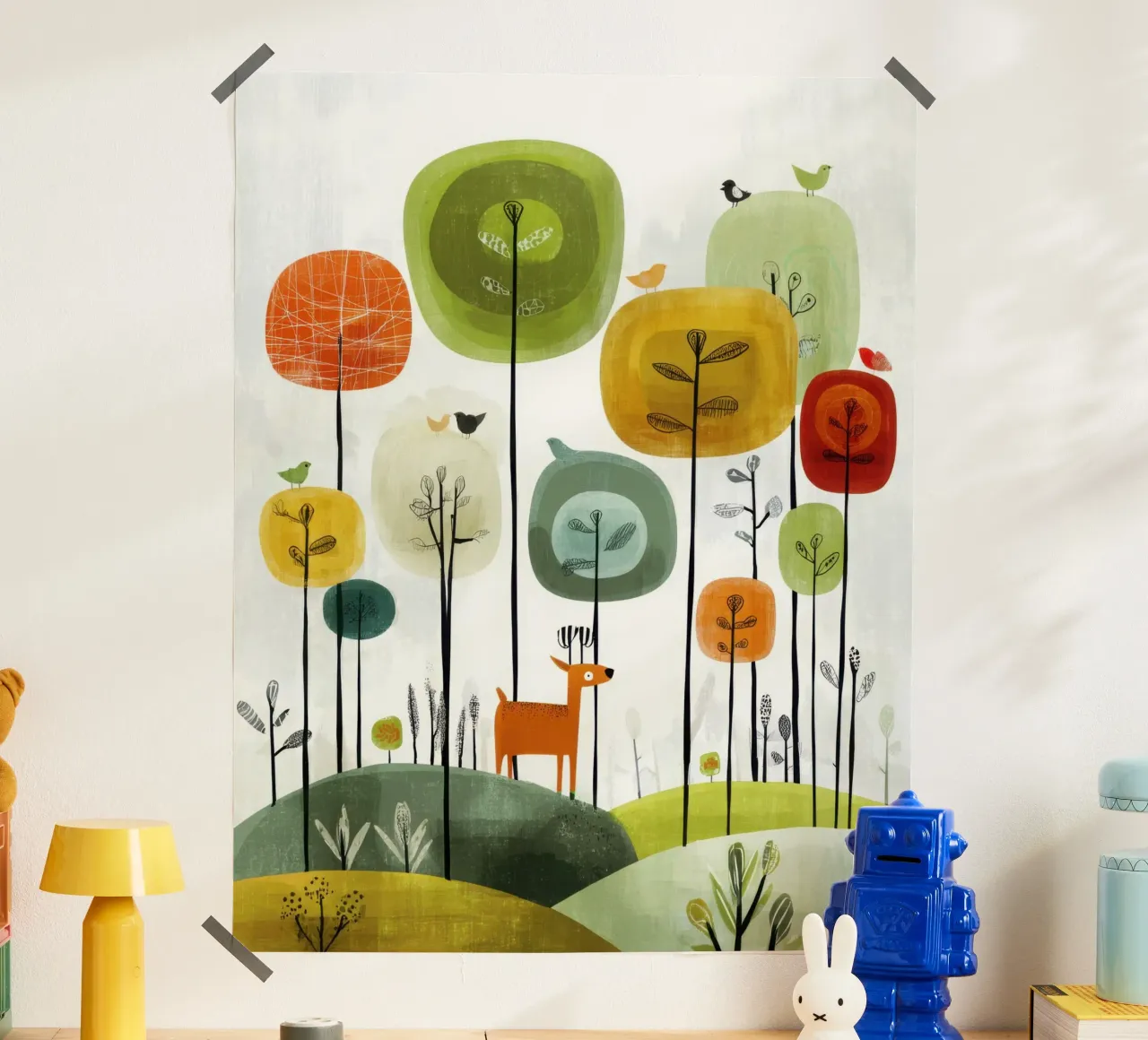 Foresta stravagante con cervi e uccelli carta hahnemühle da Artbyvo
