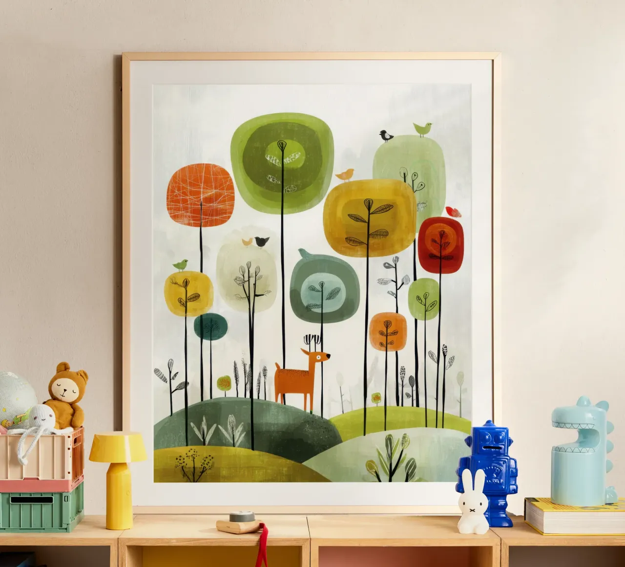 Foresta stravagante con cervi e uccelli carta hahnemühle da Artbyvo