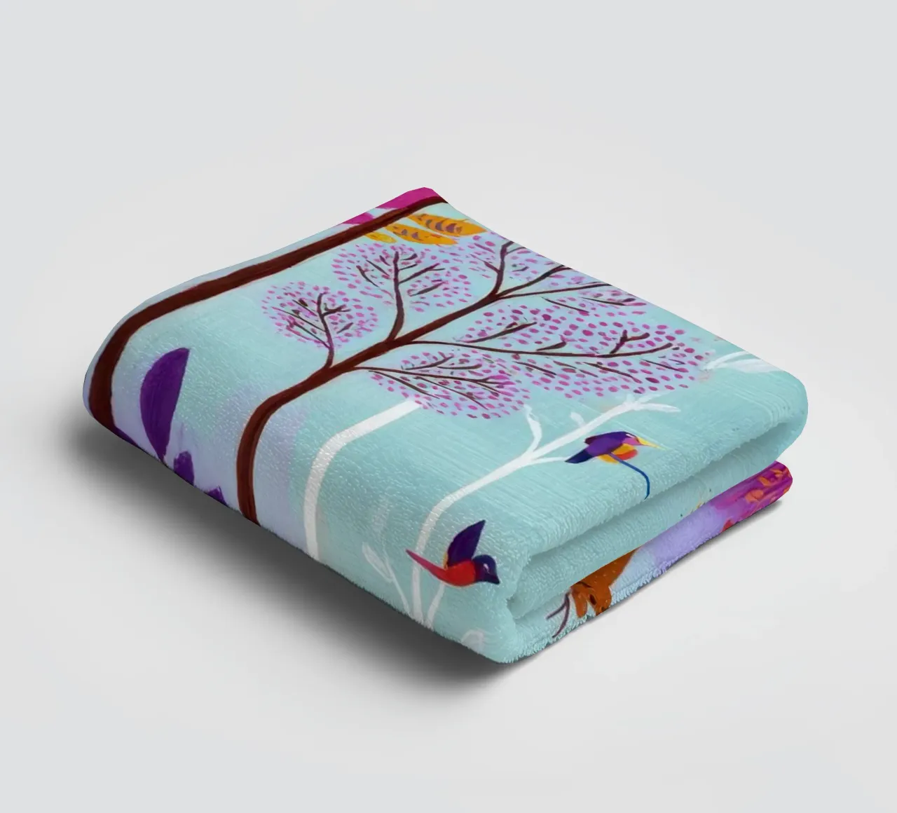 Foresta incantata colorata con cervi e uccelli asciugamano da bagno da Artbyvo