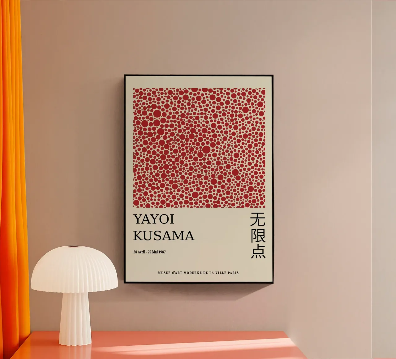 Yayoi Kusama Red Dots, Unendliches Netz Kunstdruck Acryl-Glas von Bakara