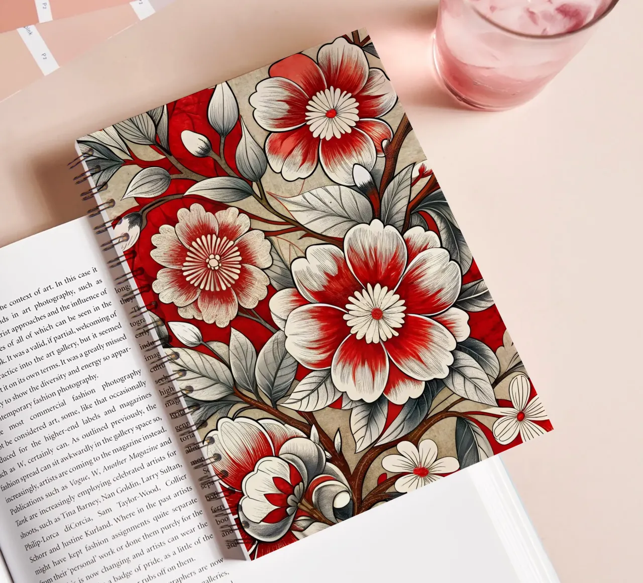 Flores carmesí cuaderno de espiral de Artistic-shop