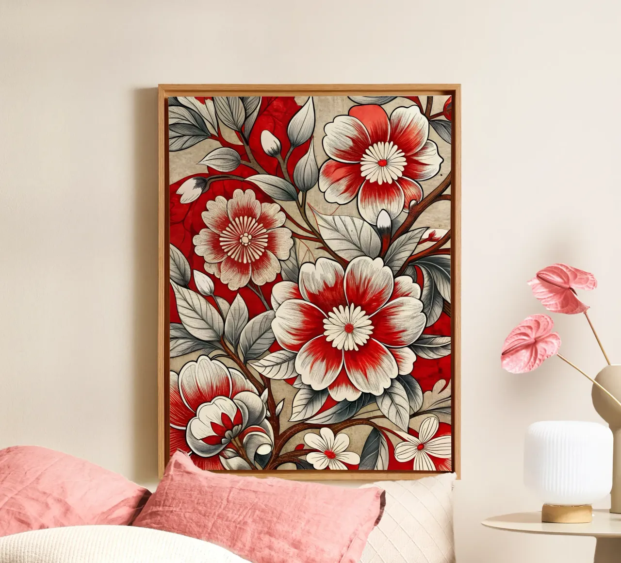 Fiori cremisi tela con Cornice a cassetta da Artistic-shop