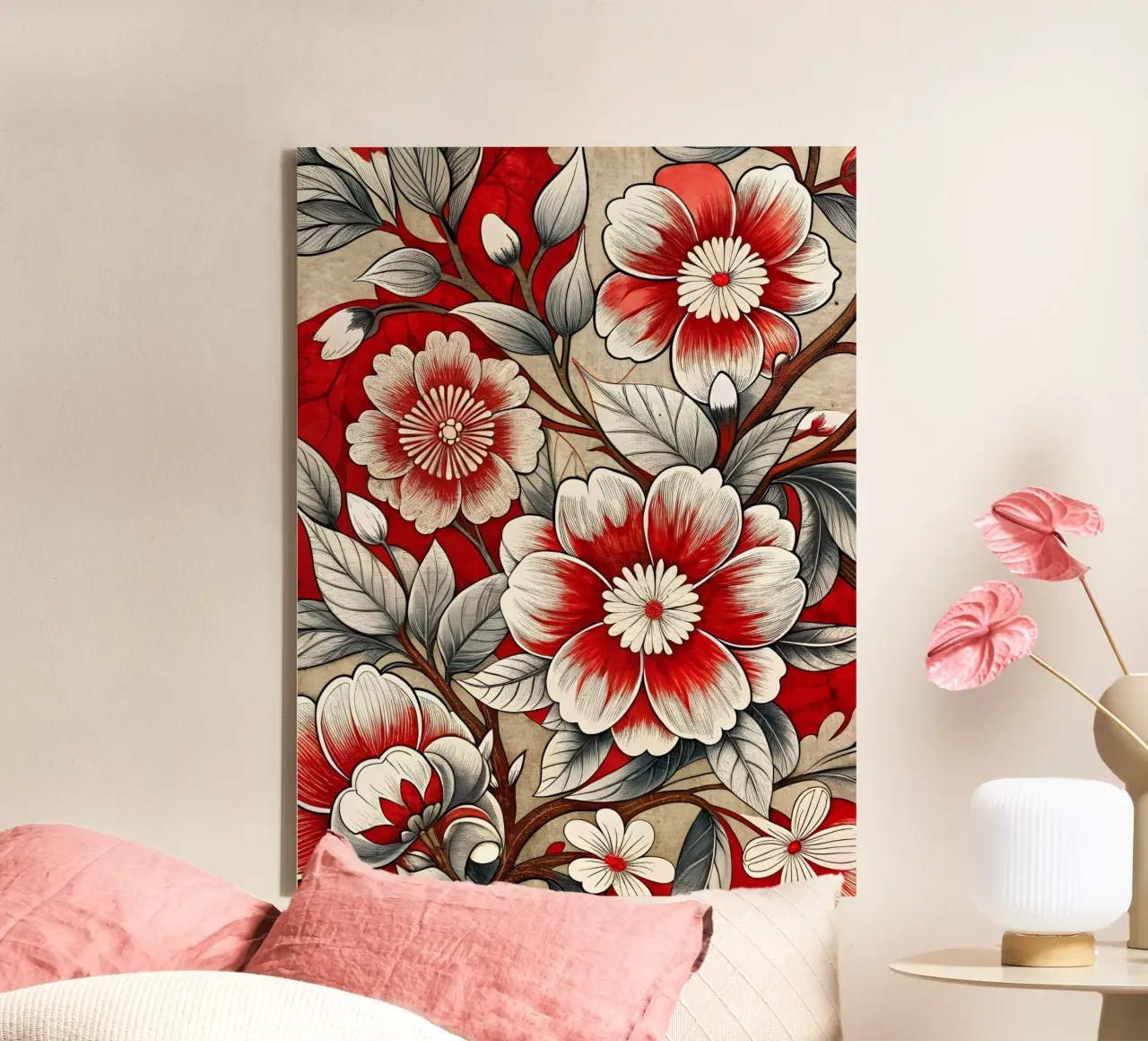 Fiori cremisi tela con Cornice a cassetta da Artistic-shop